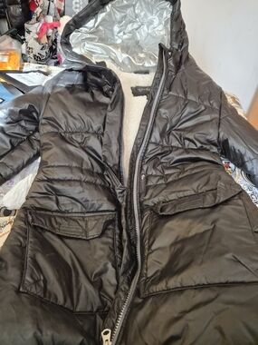 Jessica Simpson Black Hooded Puffer Coat with Sherpa Lining